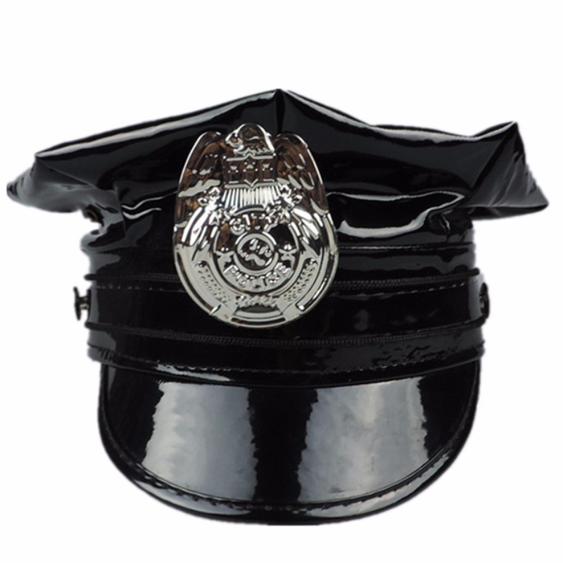 Hawk Hat Badge PVC PU lederen pet zwart achthoekig lederen politiepet lederen militaire pet rollenspel uniforme pet hoofddeksels