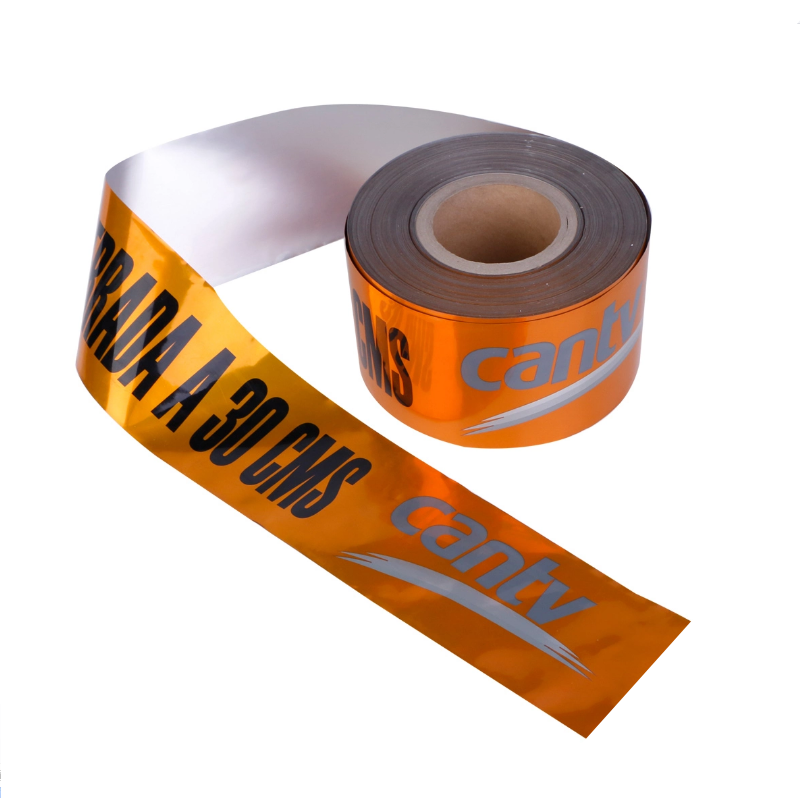 Kunststof waarschuwingstape voor kabel Ondergrondse detecteerbare aluminiumfolie PE-waarschuwing