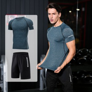 FDMM003-3 Fitnesspak heren, T-shirt + losse shorts + strakke broek voor hardlopen