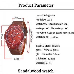 2019 Nieuw rood zacht lederen band sandelhout wijzerplaat pols hout horloge