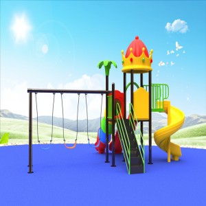 outdoor kroon dak speelhuis speeltoestellen met kinderen schommel glijbaan spel voor kinderen