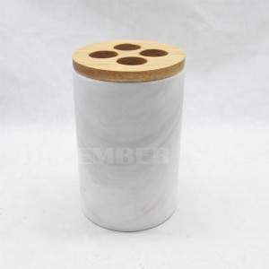 Wit marmer met houten delen badkameraccessoires set