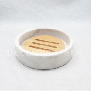 Wit marmer met houten delen badkameraccessoires set