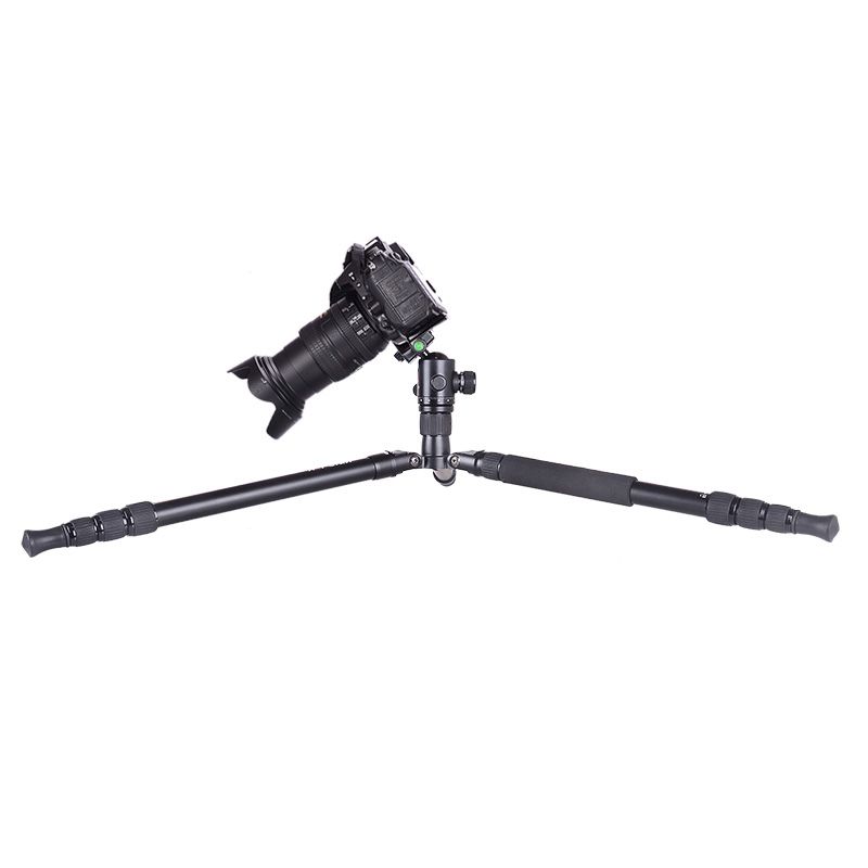 Kingjoy reisstatiefkit, aluminium videocamerastatief met vloeistofkop Drag Head, middenkolom, verstelbare beenhoek, compatibel voor Canon Nikon DSLR-video-opnamen