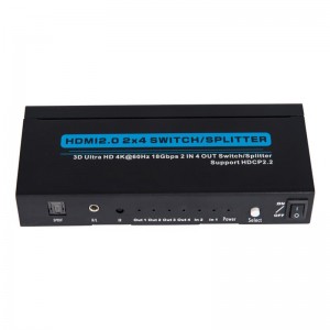 V2.0 HDMI 2x4 Switch \/ Splitter Ondersteuning 3D Ultra HD 4Kx2K @ 60Hz HDCP2.2