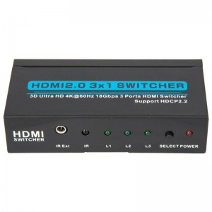 V2.0 HDMI 3x1 Switcher Ondersteuning 3D Ultra HD 4Kx2K @ 60Hz HDCP2.2