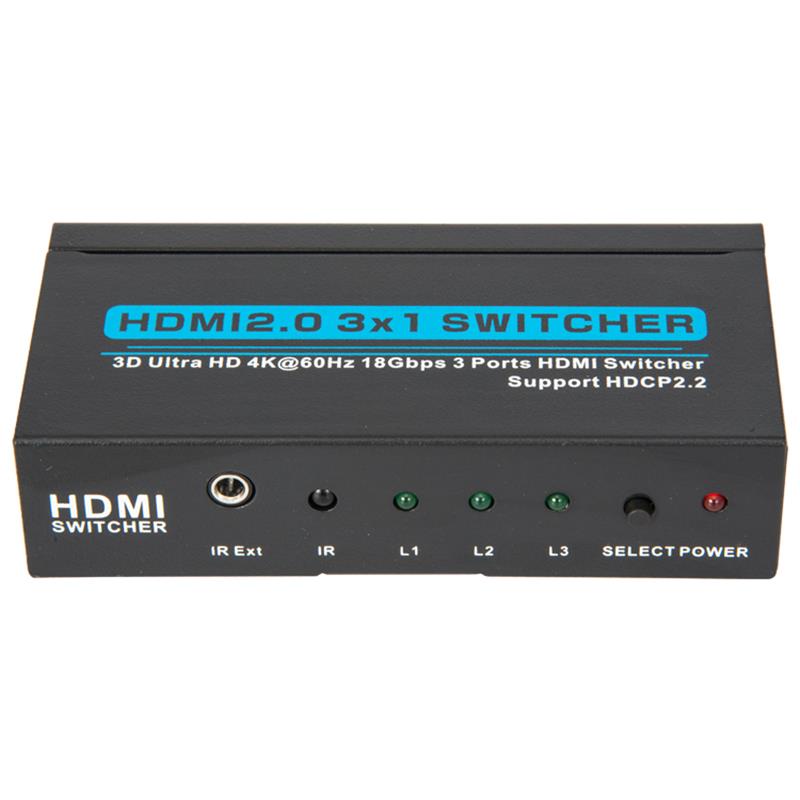 V2.0 HDMI 3x1 Switcher Ondersteuning 3D Ultra HD 4Kx2K @ 60Hz HDCP2.2