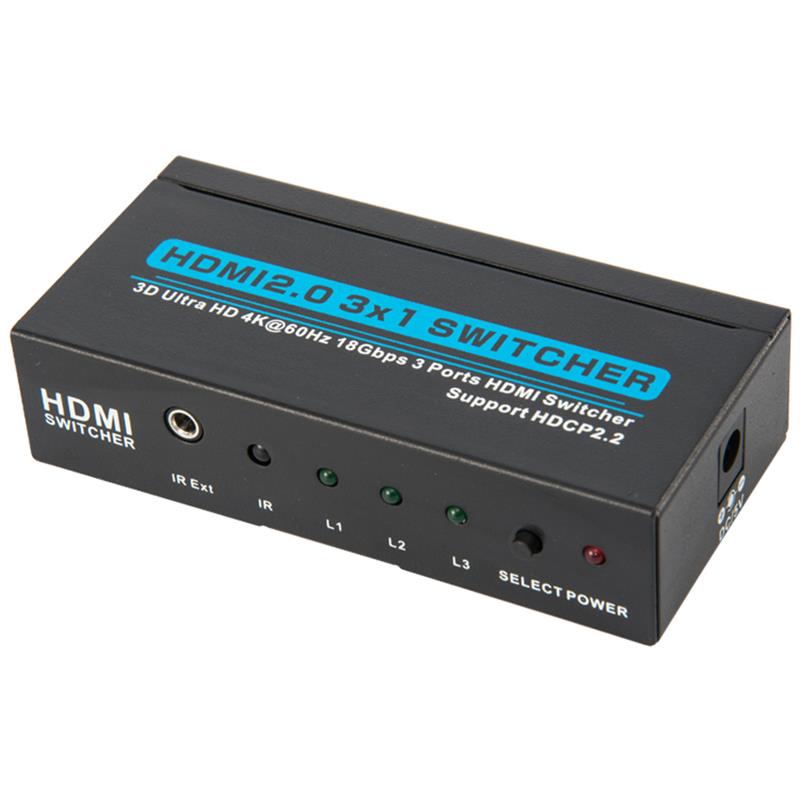 V2.0 HDMI 3x1 Switcher Ondersteuning 3D Ultra HD 4Kx2K @ 60Hz HDCP2.2