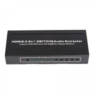 V2.0 HDMI 2x1 Switcher & Audio Extractor Ondersteuning ARC Ultra HD 4Kx2K @ 60Hz HDCP2.2 18 Gbps