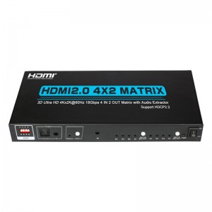 V2.0 HDMI 4x2 Matrix Ondersteuning Ultra HD 4Kx2K @ 60Hz HDCP2.2 18 Gbps met audio-extractor