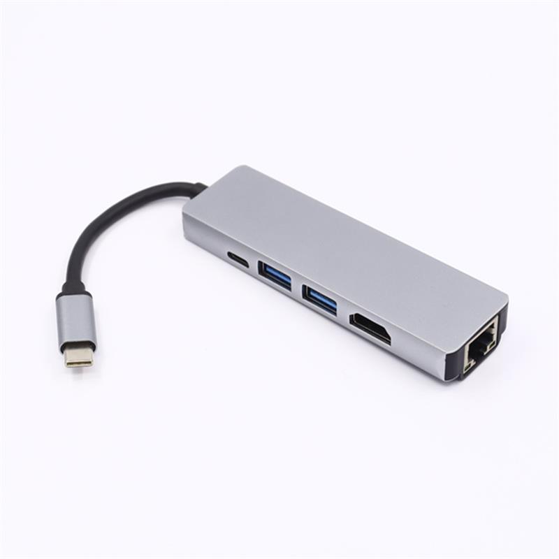 5-in-1 USB Type C naar HDMI + LAN (1000M) + USB 3.0x2 + Type C Hub-adapter