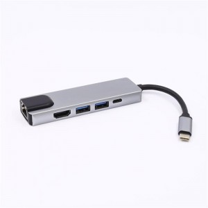 5-in-1 USB Type C naar HDMI + LAN (1000M) + USB 3.0x2 + Type C Hub-adapter