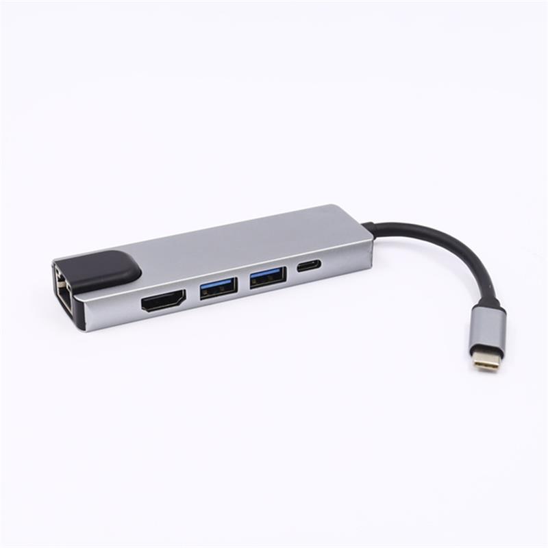 5-in-1 USB Type C naar HDMI + LAN (1000M) + USB 3.0x2 + Type C Hub-adapter