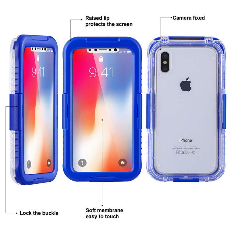 IP68 iphone geval beste waterdichte telefoon geval voor het zwemmen top waterdichte iphone XS geval (Blue)