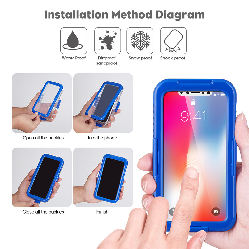 IP68 iphone geval beste waterdichte telefoon geval voor het zwemmen top waterdichte iphone XS geval (Blue)