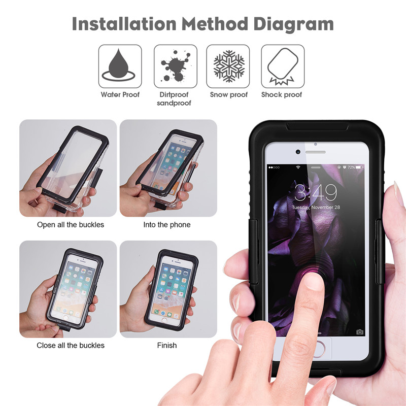 Nieuwe reddingsbestendige zaak iphone 8 plus sneeuwbestendige iphone geval beste waterdichte 8 plus case (Black)