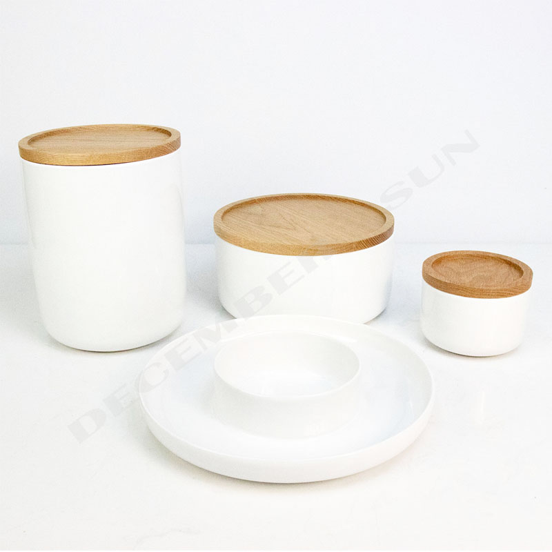 Groothandel keramiek met houten deksel keukenaccessoires