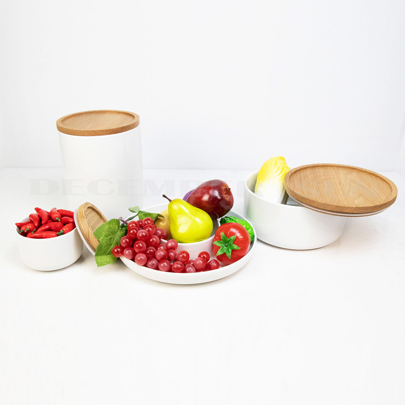 Groothandel keramiek met houten deksel keukenaccessoires