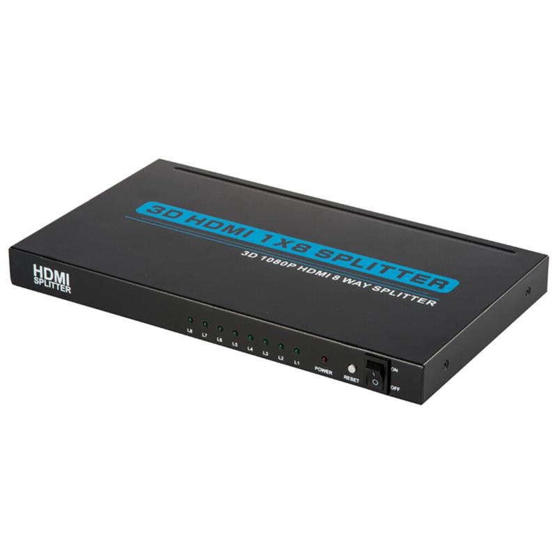 8 poorten HDMI 1x8 splitter Ondersteuning 3D Full HD 1080P