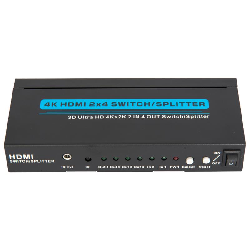 4K / 30Hz HDMI 2x4 Switcher / Splitter Ondersteuning 3D Ultra HD 4Kx2K / 30Hz