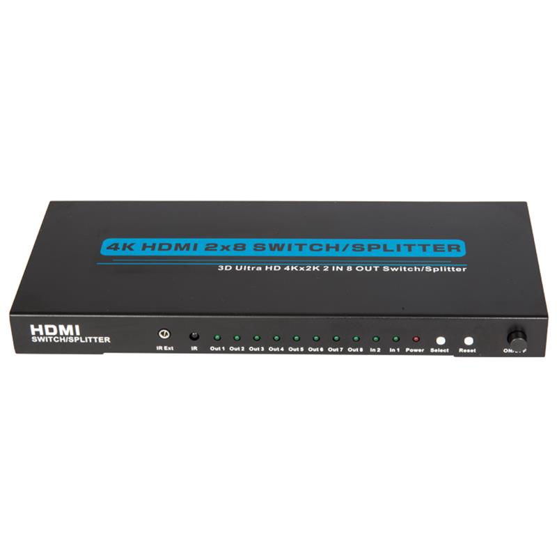 4K / 30Hz HDMI 2x8 Switcher / Splitter Ondersteuning 3D Ultra HD 4Kx2K / 30Hz