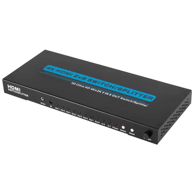 4K / 30Hz HDMI 2x8 Switcher / Splitter Ondersteuning 3D Ultra HD 4Kx2K / 30Hz