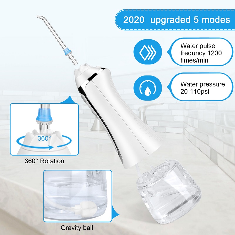 H2ofloss Waterflosser Professionele draadloze tandheelkundige monddouche - Draagbaar en oplaadbaar IPX7 Waterdicht flossen voor het reinigen van tanden, 300 ml reservoir voor thuis en onderweg (HF-2)