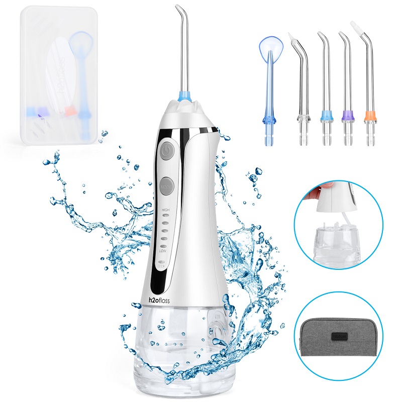 H2ofloss Waterflosser Professionele draadloze tandheelkundige monddouche - Draagbaar en oplaadbaar IPX7 Waterdicht flossen voor het reinigen van tanden, 300 ml reservoir voor thuis en onderweg (HF-2)