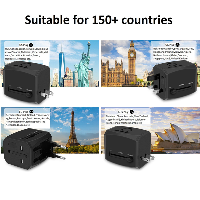 RRTRAVEL nieuwe custom smart world universele reisadapter met USB-snelladerstekker voor Europees VK, VS, Australië