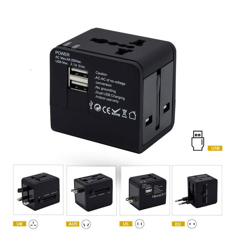 RRTRAVEL beste reiscadeau universele reisadapter met 2 usb AUS US UE UK plug alle in een adapter