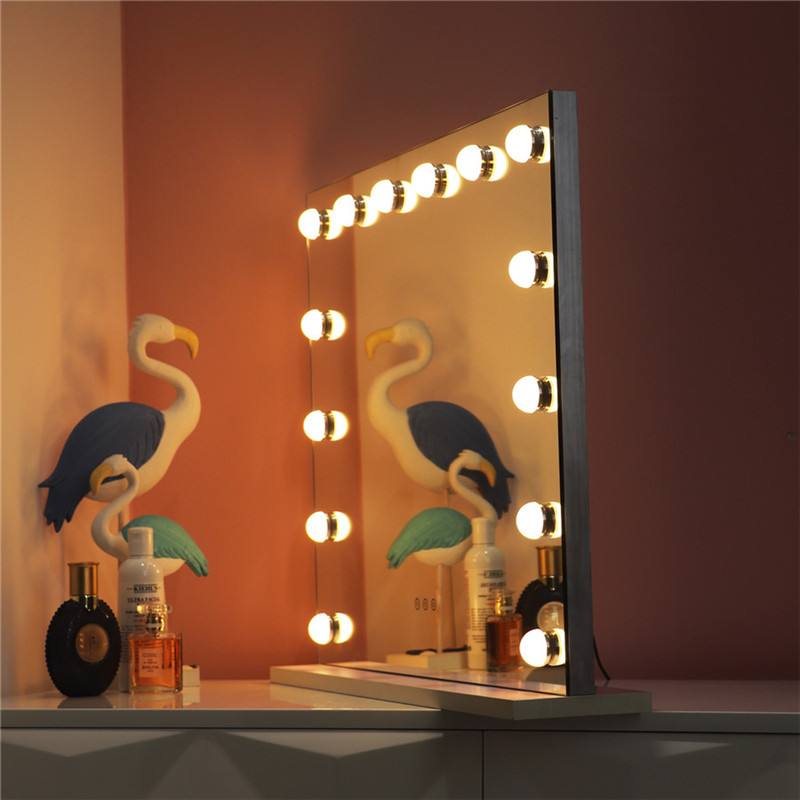 White Large Desktop Hollywood Mirror met 14PCS Lighted Bulbs Make-up Vanity dressing