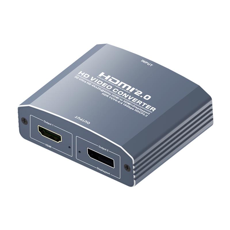 3D Ultra HD 4Kx2K @ 60Hz HDMI naar HDMI + DP Converter Ondersteuning HDMI2.0 18Gbps HDR YUV4: 4: 4 HDCP2.2