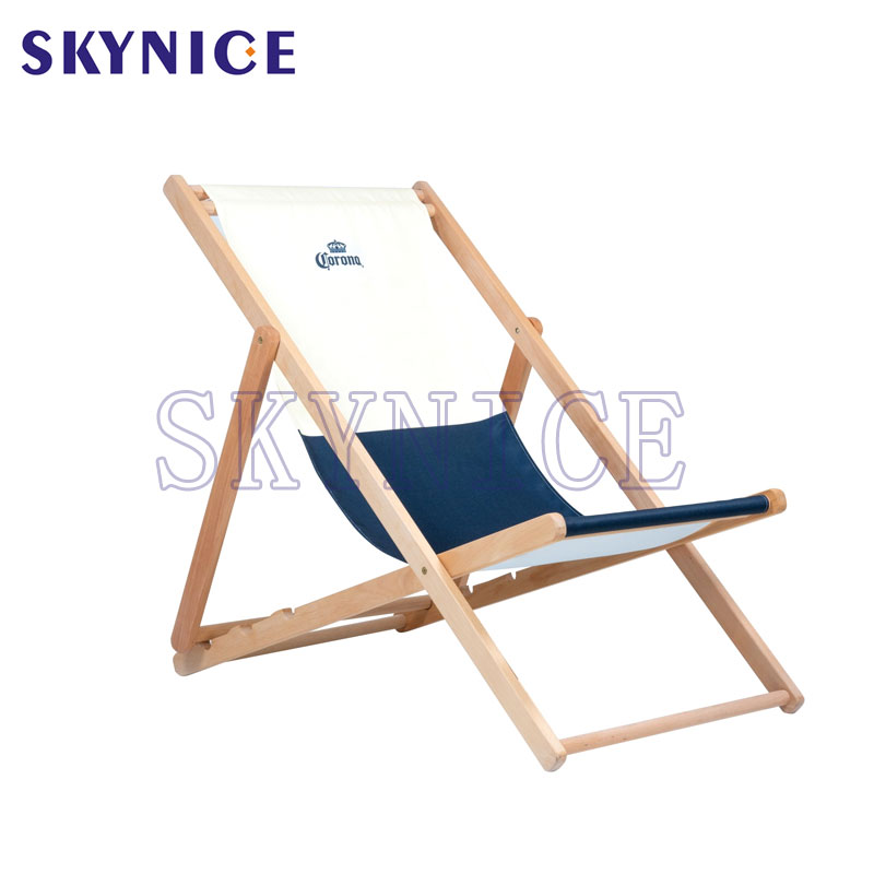 Custom Logo Outdoor Foldable Wooden Canvas Beach Deck Chair