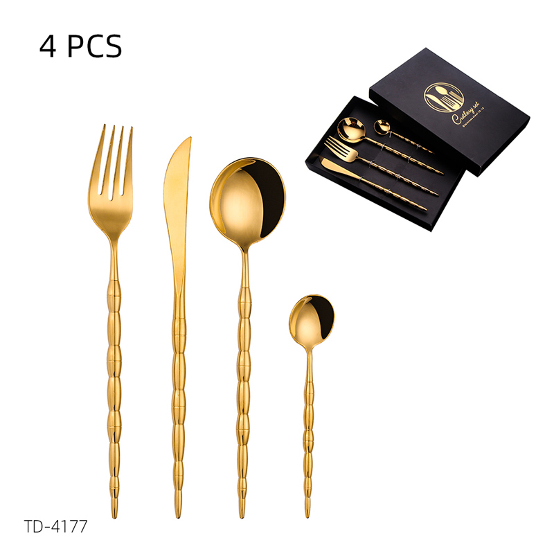 hoog niveau 18/8 spiegelpoets geschenkdoos roestvrij staal bestek gouden pvd coating diner koninklijk gouden bestek cadeauset