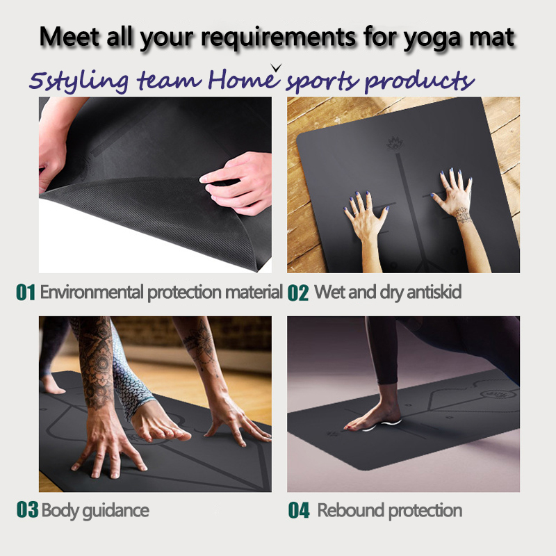 Pu natuurrubber yogamat positielijn, zweetabsorptie en antislip, aarde luxe mat, fitnessmat voor dames en heren yogahal