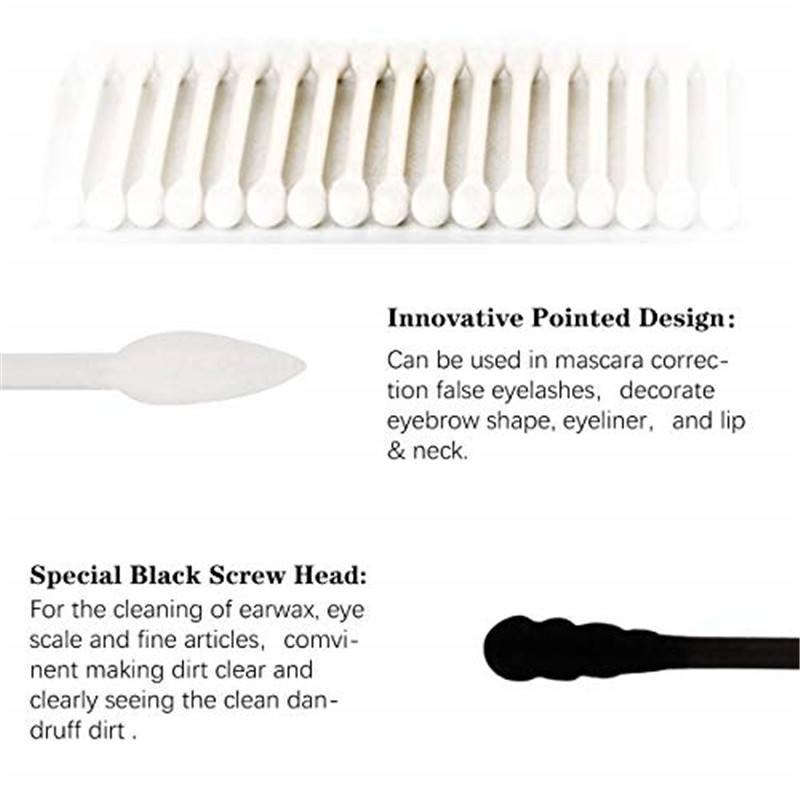 Katoen swabs, 300Pcs Katoen Buds Double Head 100% Cotton White and Black Natural Paper Sticks Multifunctioneel Make-up &Cleaning Sterile Sticks