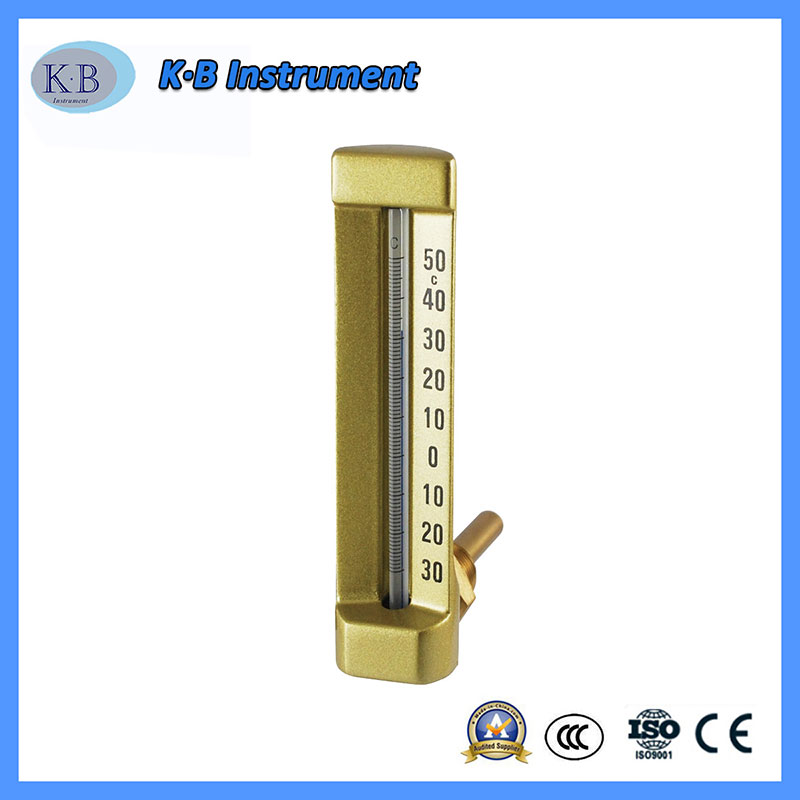 Wholesale Factory Price Custom Made Industrial Thermometer V-Line Thermometer Angle Straight Brass Golden Fins Glass Thermometer