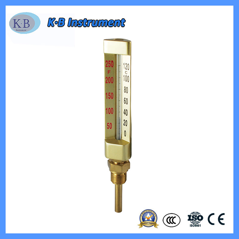 Wholesale Factory Price Custom Made Industrial Thermometer V-Line Thermometer Angle Straight Brass Golden Fins Glass Thermometer