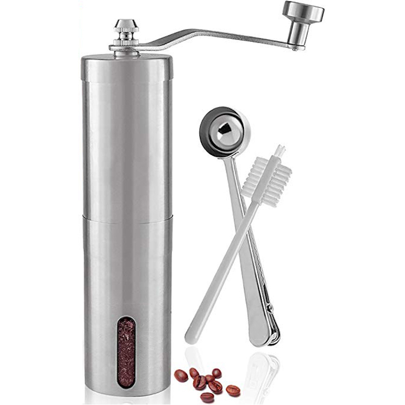 Roestvrij staal Draadloze Draagbare Handmatige koffie Grinder Conical Burr Hand Coffee Bean Grinder met Measuring Brush Spoon