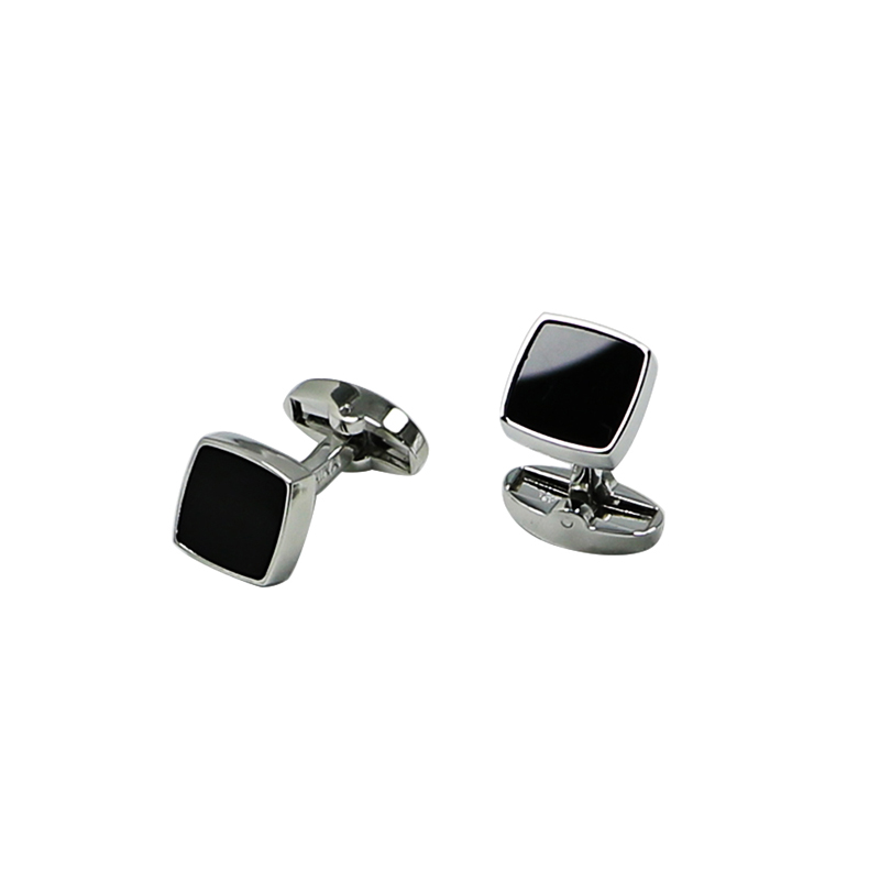 Zwarte Agate Square Platte Shirts Cuff Links