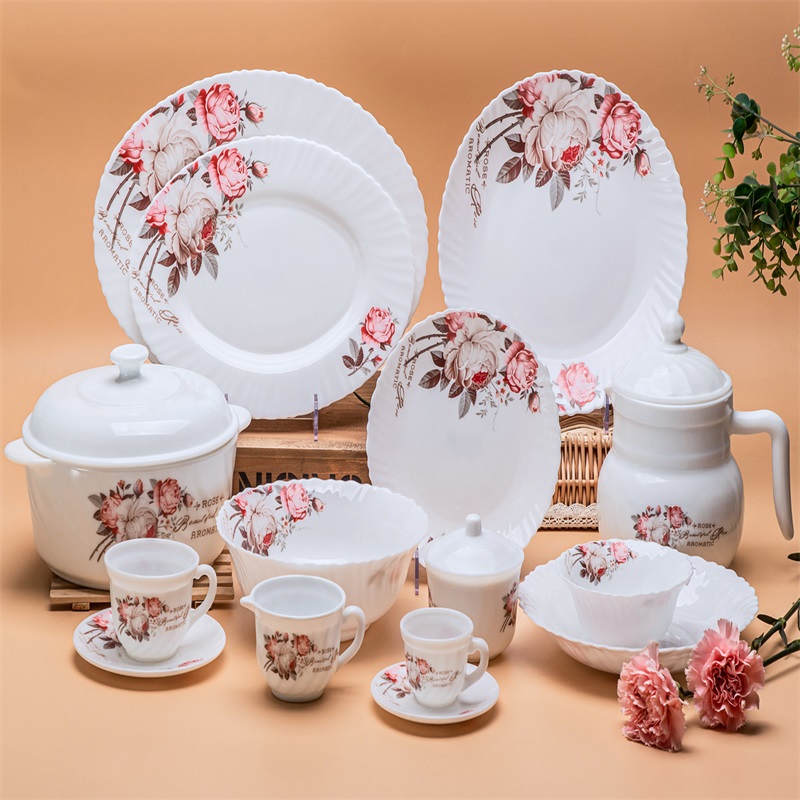 58L ^ Spinning Dinnerware Set Heat Resistent Opal Glassware