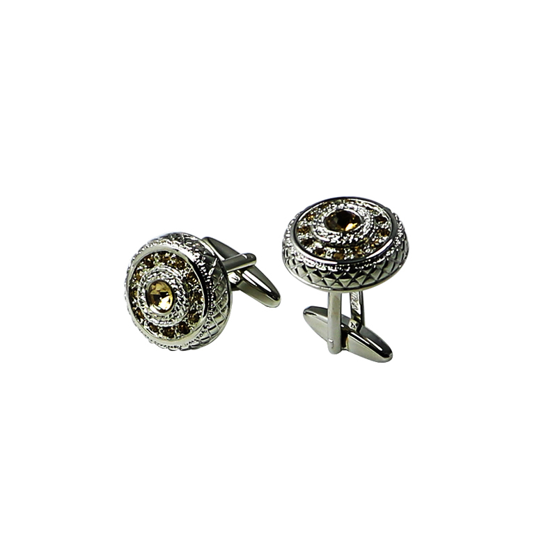 Vintage Round Cuff Links met Champagne Crystal