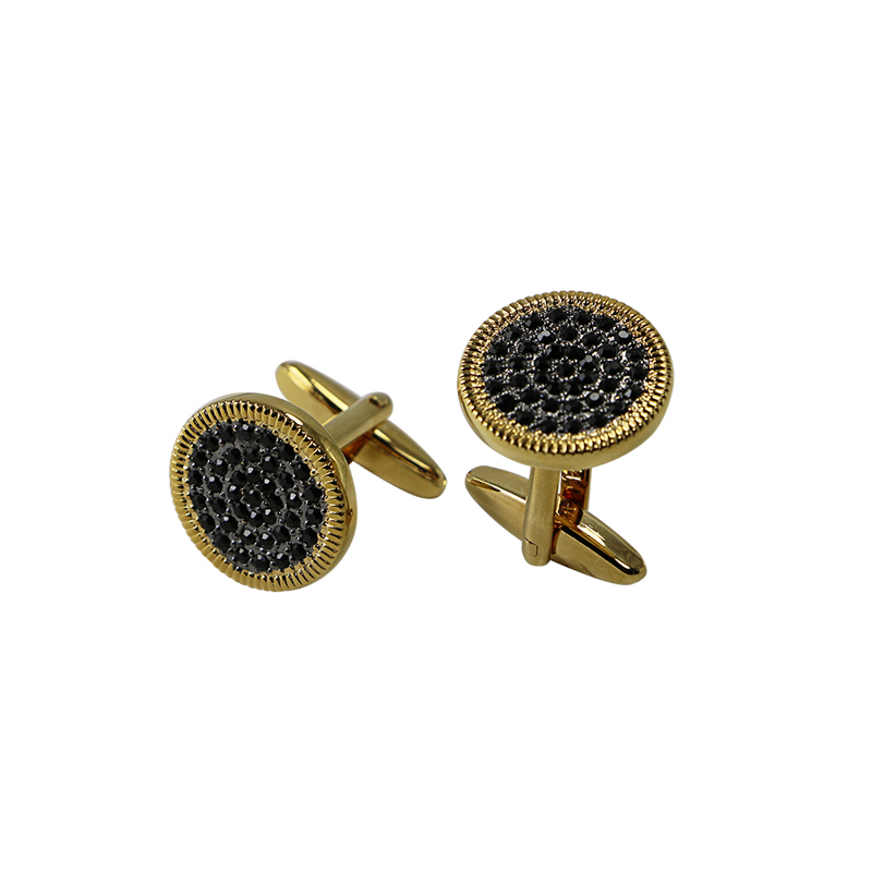 18k Goud Bord Border Crystal Round Cuff Links