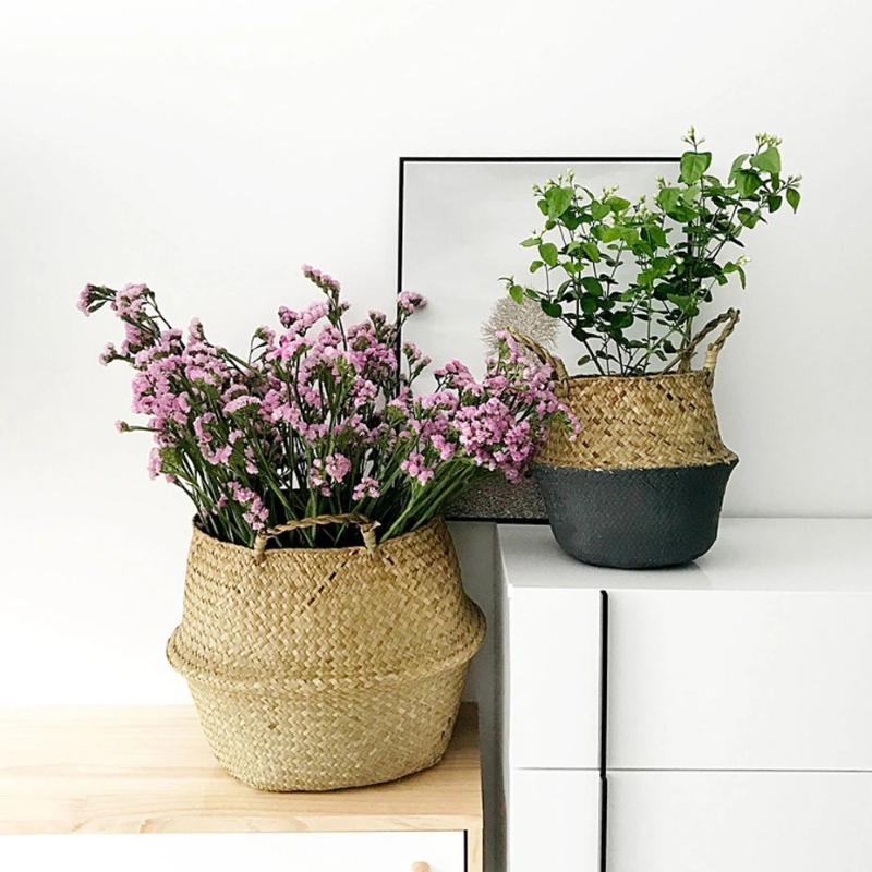 Plantenstandaard geweven zeegras buikmand voor opslag hangende zeegras mand