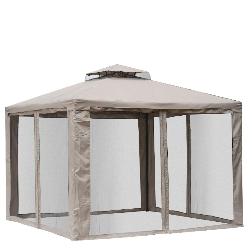 10 8217; x 10-pijlers 8217; Patio Gazebo Pavilion Canopy Tent, 2-Tier Soft Top met Netting Mesh Sidewalls, Taupe