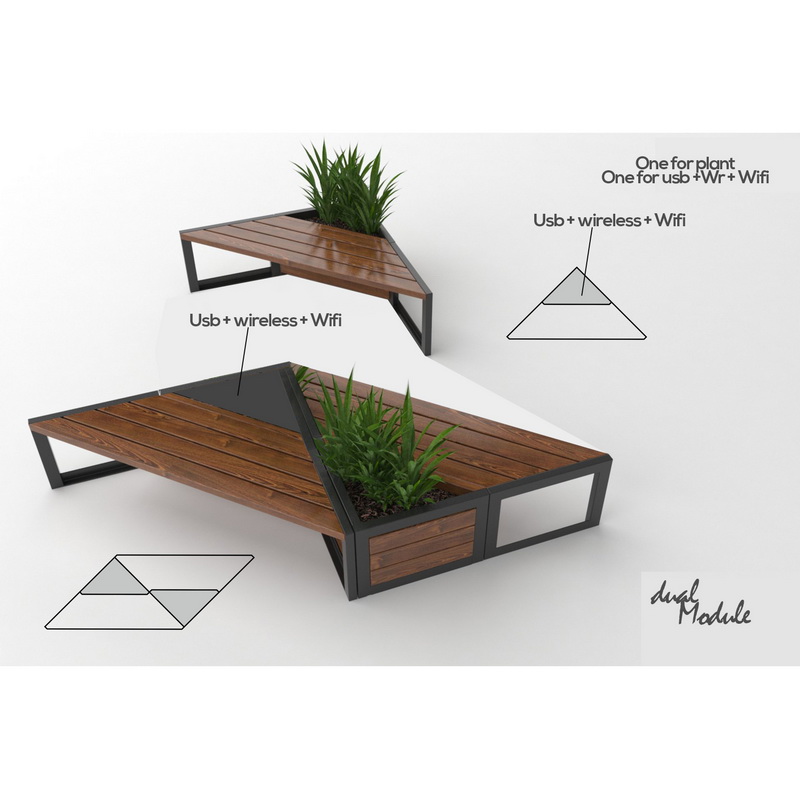 Nieuw ontwerp Draadloos Opladen Smart Solar Garden meubilair Patio Bench voor Park