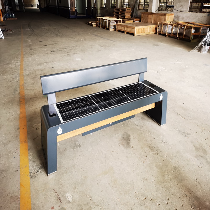 Roestvrij staal Grijs Clor Smart Wifi USB Opladen Solar Outdoor Bench
