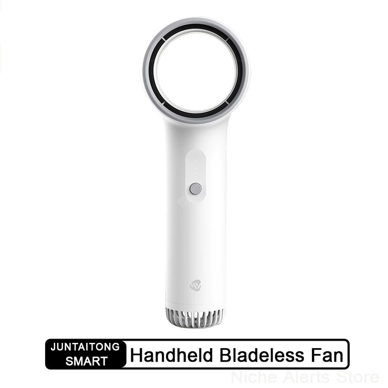 Juntaitong MiNi Handheld Bladeless Fan Bladeless Safety Strong Wind Low Noise Beautiful And Portable Vane Car Travel Use fans - White