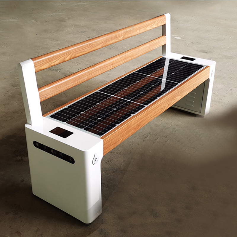 Grote Formaat WPC Wood Galvanized Steel Smart Voice Solar Bench