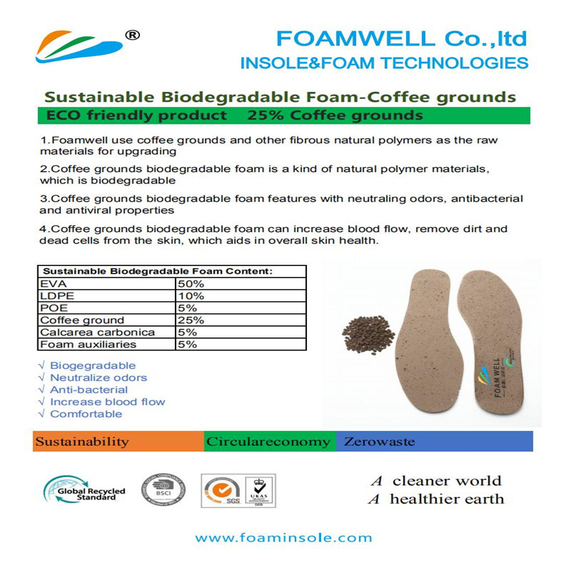 Duurzame Biologisch afbreekbare foam-Seaweed voetverzorger schoenzolen insolve schoenenpussels schoensmeersels